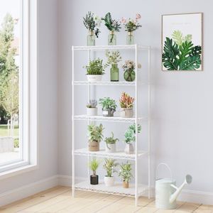 FCH Matte White Iron 74*34*150cm Five-Layer Display Stand Adjustable Feet and Layer Spacing Sleek and Practical Shelving Unit - Product Image 1