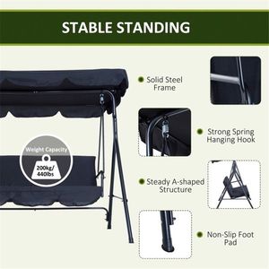 Black 3-Seater Patio Swing Chair - Product Image 4