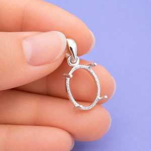 Base de Plata de Ley 925 Ovalada de 8x10mm para Colgante con Engaste de Garras, para DIY con Cabujón de Resina o Piedra, Semimontura de Joyería - Product Image 2