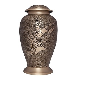 Urnas de cremación para adultos de alta calidad con diseño de pájaros en vuelo y urna funeraria de metal con acabado en mármol marrón para cenizas humanas - Product Image 1