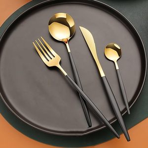 Juego de cubiertos de acero inoxidable negro dorado para 4 personas, 16 piezas, acabado espejo, juego de cubiertos de lujo para mesa de comedor, hotel, cafetería - Product Image 4