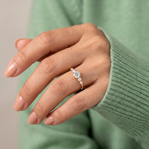 Round Cut Five Stone Engagement <b>Ring</b> 14K Gold Moissanite Cluster <b>Ring</b> - <b>Dainty</b> Round Diamond Stackable Band - Product Image 5