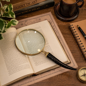 Vintage Antique Metal Magnifying Glass with Natural Horn Handle Classic Reading Lou Desktop Office Decor Library Accessory - Product Image 1