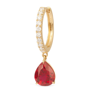 Pendientes de Aro de Oro de 18K de Lujo con Pavé de Diamantes Redondos y Colgante de Rubí en Forma de Lágrima para Mujer - Product Image 1