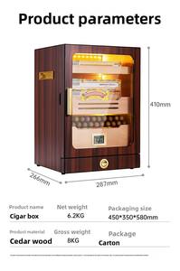 Humidor à cigares en bois Dericsson, boîte d'humidification professionnelle à LED, grande capacité à 3 niveaux avec fenêtre haute transparence - Product Image 3