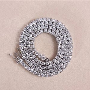 Women's Rhodium Plated Cubic Zirconia Necklace Round Brilliant Prong Setting Classic Chain Wedding Jewelry - Product Image 3