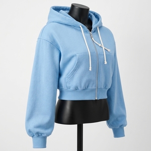 Sweat à capuche court pour femme, nouveau style, en molleton épais 100 % coton, avec fermeture éclair, chaud et confortable à manches longues - Product Image 3