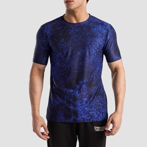 Camiseta Deportiva de Manga Corta para Hombre, Azul, de Secado Rápido, Corte Ajustado, Cuello Redondo, Tejido de Punto, Color Sólido - Product Image 5