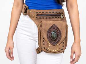 Ceintures de voyage unisexes style anglais pour moto, poche latérale, en cuir véritable, avec boucle réglable, sac banane - Product Image 1