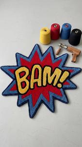 Alfombra de Lujo de Lana con Diseño de Cómics BAM, Hecha a Mano, Antideslizante, de Pelo Medio, en Rojo, Azul y Amarillo, Estilo Pop Art, para Sala de Estar - Product Image 5