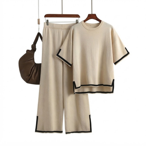 Ensemble pull tricoté pour femme, haut sans manches à col rond, pantalon large uni, décontracté, coupe ample, en laine respirante pour l'hiver - Product Image 4