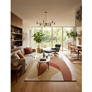 Alfombra Abstracta de Lana 100% Hecha a Mano, Alfombra Modernista de Pelo Largo de Lujo, Alfombra Grande Minimalista Geométrica en Tonos Tierra para Sala de Estar - Product Image 4