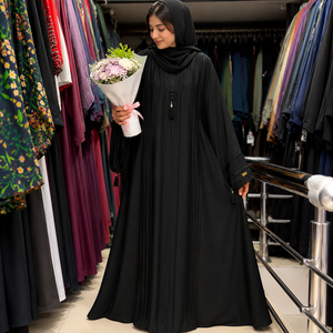 Abaya Premium con Abertura Frontal y Bordado Floral, Color Caqui Real, Abaya de Lujo con Bordado de Rosas, Abaya Abierta Elegante en Color Caqui Nida - Product Image 2