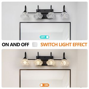 Lampada da parete per bagno a 4 luci in stile retrò da 23 pollici con finitura nera e paralumi in vetro cristallo POW! - Product Image 6