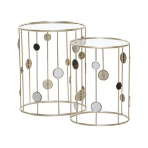 Designer Gold Finish Metal Nesting Tables Set with Textured Surface for Luxury Interior Styling - Product Image 5