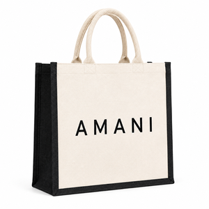กระเป๋าผ้าแคนวาส AMANI ขนาด 16x14x6 นิ้ว สีเบจ พร้อมหูหิ้วผ้าฝ้ายสีดำ - Product Image 1