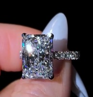Anillo de Oro Sólido de 14K con 5 Joyas KRUP y Diamante Cultivado en Laboratorio de 7CT, Corte Radiante, Color E, de Lujo, Hecho a Medida