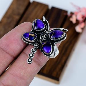 Anillo de Turquesa Púrpura, Plata de Ley, Joyería Artesanal Oxidada, Estilo Boho, Inspirado en la Naturaleza, Regalo para Ella - Product Image 3