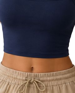 Navy Blue Square Neck <b>Crop</b> Tank <b>Top</b> Women Sleeveless Cotton Spandex Stretch Fitness Yoga Casual Summer Basic Vest <b>Top</b> Custom - Product Image 6