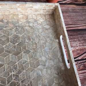 Bandeja Rectangular Artesanal de Concha de Capiz con Perlas Madre, con Asas, Clásica, Sostenible, Plegable, para Exhibición de Joyas, para Sala de Estar - Product Image 5