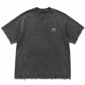 T-shirt en jean oversize pour homme, manches courtes, col rond, style streetwear décontracté, couleur unie, tissu en coton, longueur standard - Product Image 1