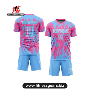 Ensemble de maillots de football personnalisés bleu rose, impression sublimée, unisexe, adulte, manches courtes, évacuation de l'humidité - Product Image 1
