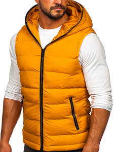 Gilet matelassé noir à capuche pour homme, collection hiver 2026, avec fermeture éclair, poches décoratives et imprimé, idéal pour le travail - Product Image 4