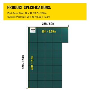 Bâche de sécurité hivernale pour piscine rectangulaire enterrée, haute résistance, triple couture, pour piscine de 20 pi x 40 pi - Product Image 2