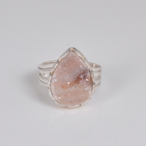 แหวนเงินสเตอร์ลิง925ขนาดใหญ่พร้อมหินอัญมณีดรูซี่สีชมพูเครื่องประดับสุภาพสตรีสำหรับงานแต่งงานการตั้งค่าฝาสำหรับปาร์ตี้ - Product Image 2