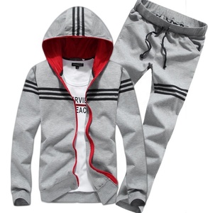 Plain Polyester Men's Stripe Sportswear Tracksuits With Zip Up For Gym Sport Suit - Product Image 1