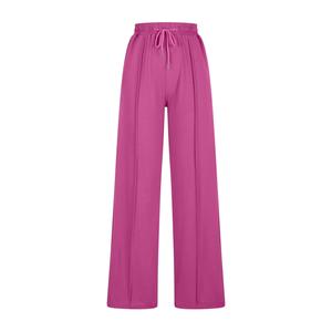 Pantalones de punto de cintura alta para mujer, corte de bota, con cordón, cintura elástica, ajuste holgado informal, largo completo, color liso, primavera, ecológicos - Product Image 5