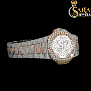Fantaisie Hip Hop Designer Cadran Carré Full Iced Out Haute Qualité Moissanite Deux Tons Montre Avec Cadran Analogique Et Calendrier Complet - Product Image 2