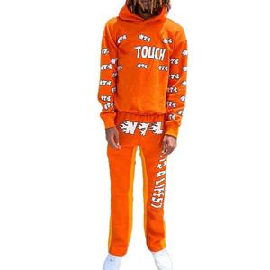 Ensemble deux pièces unisexe décontracté en molleton bouclette, sweat à capuche imprimé intégral et pantalon évasé, survêtement d'entraînement - Product Image 1