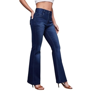 Jeans en denim évasé extensible taille haute pour femme, longueur normale - Product Image 1
