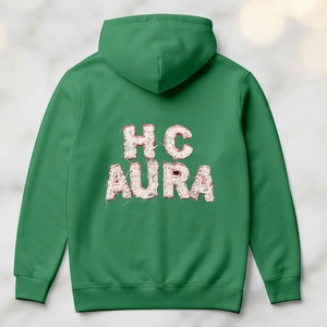 Sweat-shirt de qualité supérieure, best-seller, durable, couleur vert clair, logo brodé en chenille personnalisé, qualité professionnelle premium - Product Image 3