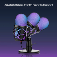 Microphone de bureau à condensateur USB Type-A filaire RGB, haute qualité, cardioïde, avec suppression du bruit, pour l'enregistrement, le gaming et le streaming