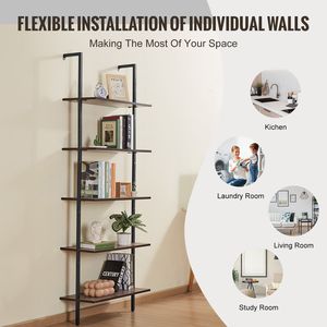 5-Tier <b>Open</b> Wall-Mounted Metal Frame Ladder Shelf 17.3x11.8in Bookshelf for <b>Storage</b> Rack Sundries Holder 5-Tier <b>Open</b> Shelf - Product Image 4