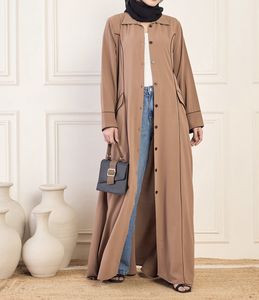 Nouvelle Robe Abaya Modeste Style 2026, Vêtement Islamique Ouvert sur le Devant, Longue Robe pour Femmes Musulmanes en Polyester à Col en V Floral - Product Image 1