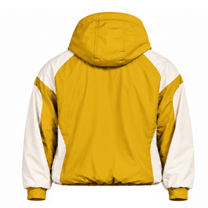 Veste coupe-vent légère à capuche pour homme, couleur unie jaune doré, style colorblock, fermeture éclair quart, idéale pour le sport, les voyages et les occasions décontractées - Product Image 2