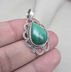 Malachite Pendant 925 Sterling Silver Natural Gemstone Jewelry Gift For Women Elegant Unique Handmade <b>Necklace</b> - Product Image 4