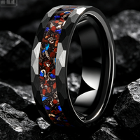 Bague en carbure de tungstène avec incrustation d'os de dinosaure, de météorite et de pierre bleue, alliance martelée pour homme, bijoux galaxie en gros