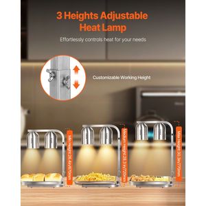Lampada Riscaldante Commerciale da 500W per Alimenti, Elettrica Autoportante in Acciaio Inossidabile, per Scaldapatatine e Attrezzature per Mantenere Calde le Preparazioni - Product Image 3