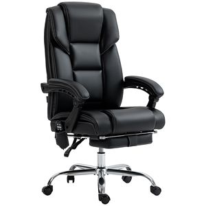 6-Point <b>Vibration</b> <b>Massage</b> Office Chair with Heat PU Leather Adjustable Height Reclining <b>Back</b> Black Chair - Product Image 1