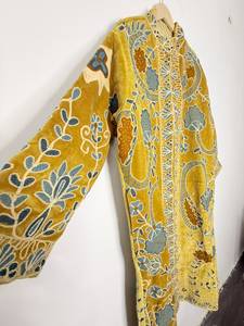 Vintage Suzani Hand Embroidery Quilted Floral <b>Velvet</b> Breathable Eco-Friendly Cotton Lining Winter Long <b>Coat</b> <b>Women</b> Ethnic Boho - Product Image 3