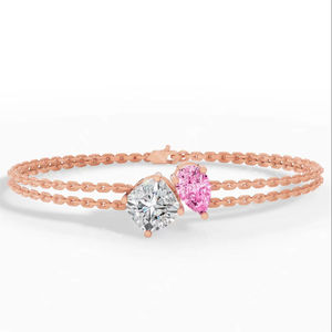 Chic Cushion and Pear Cut Pink Zirconia Diamond <b>Silver</b> <b>Bracelet</b> for Women Sparkling Two Stone Double Chain Jewelry Gift - Product Image 6