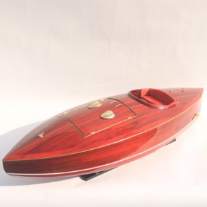 Modèle de bateau rapide américain en bois, hydroplan FLYER RACING 1936, peint à la main, style nautique - Product Image 1