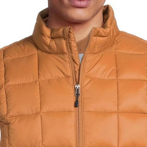 Men's <b>Orange</b> Quilted Puffer Jacket Stand Collar Windproof Casual Style Polyester Filling Autumn Wear Regular Sleeve <b>Fleece</b> - Product Image 5