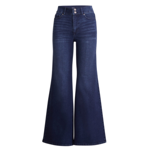 Pantalon évasé ample pour femme en jean de coton de haute qualité, taille haute, coupe large, bleu délavé vintage - Product Image 3