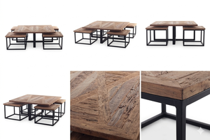 Juego de 5 Mesas de Centro Apilables de Madera de Teca Sólida Radeo Premium, Estilo Escandinavo Moderno con Acabado Natural para Sala de Estar - Product Image 6