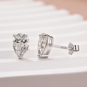 New Design 925 Moissanite Pear Cut <b>Stud</b> Earrings 1.0 Carat White Gold Plated Sterling <b>Silver</b> Trendy for Women - Product Image 6